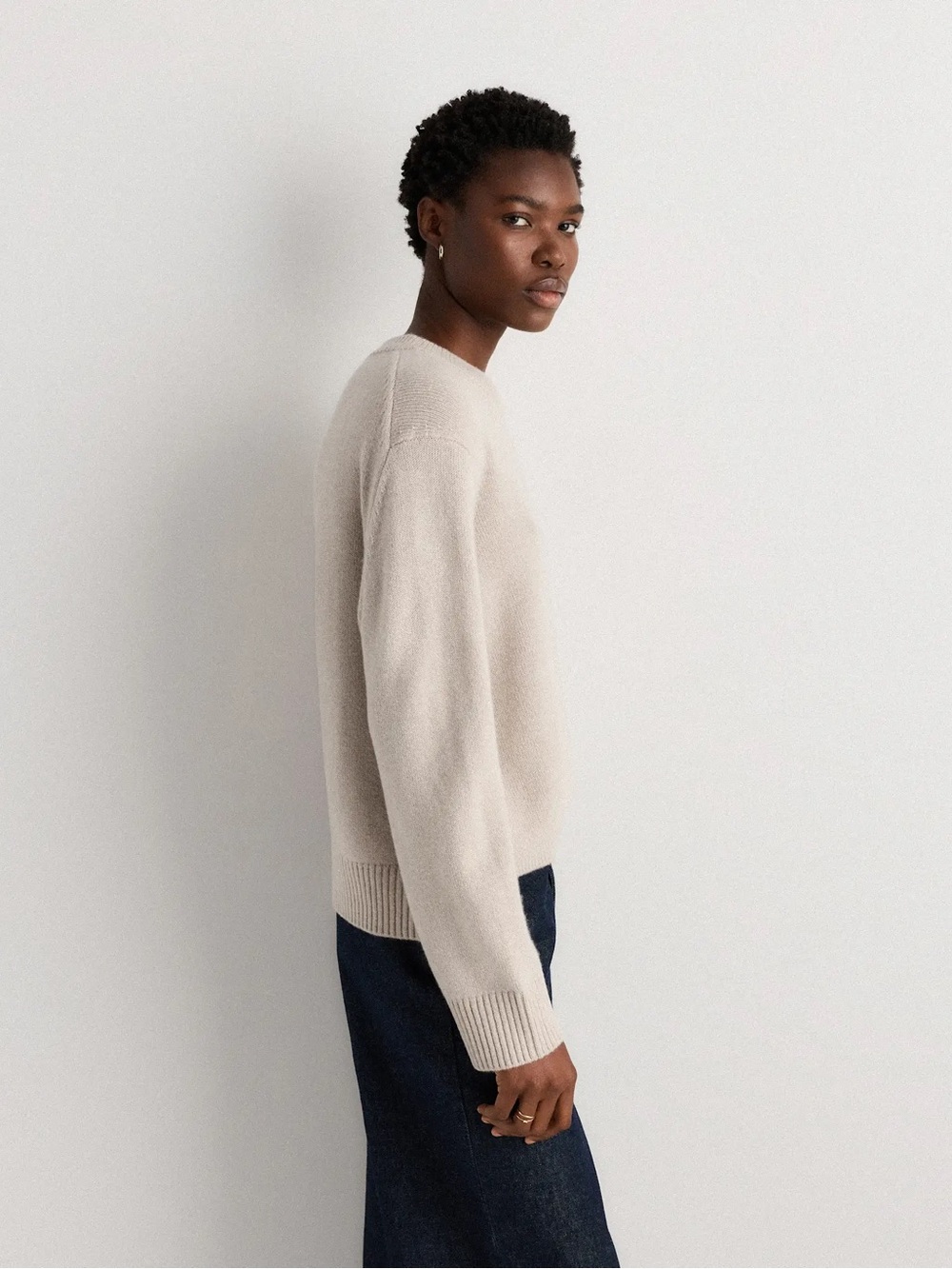 Quince Heather Cloud Beige Mongolian Cashmere Oversized Crewneck Sweater - Picture 2 of 12